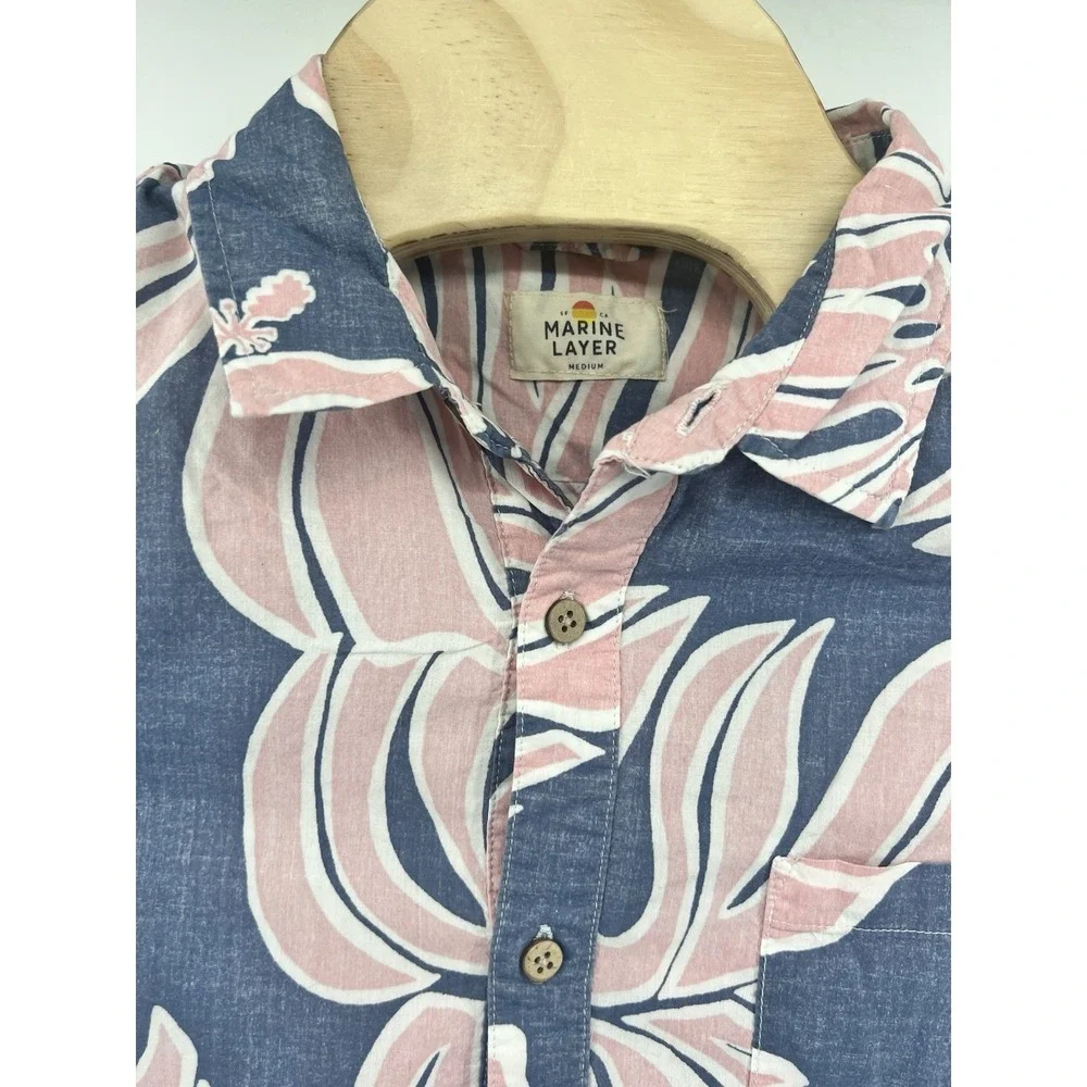 Marine Layer Medium Floral Short Sleeve Button Up Pullover Shirt Cotton Blend - Picture 3 of 4